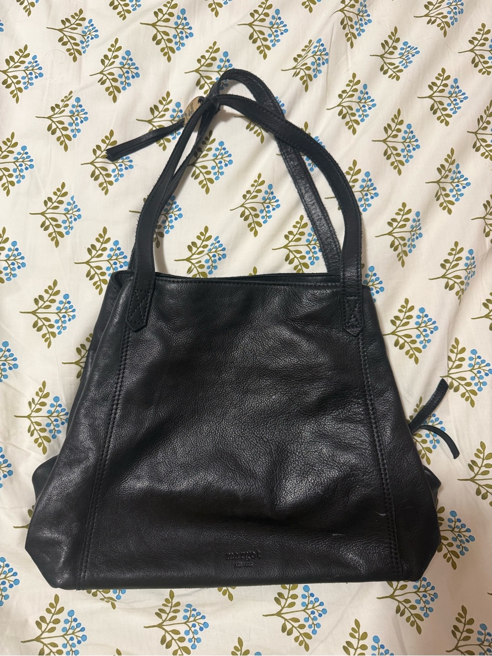 Margot New York Marcy Black Leather Shoulder Tote Bag
